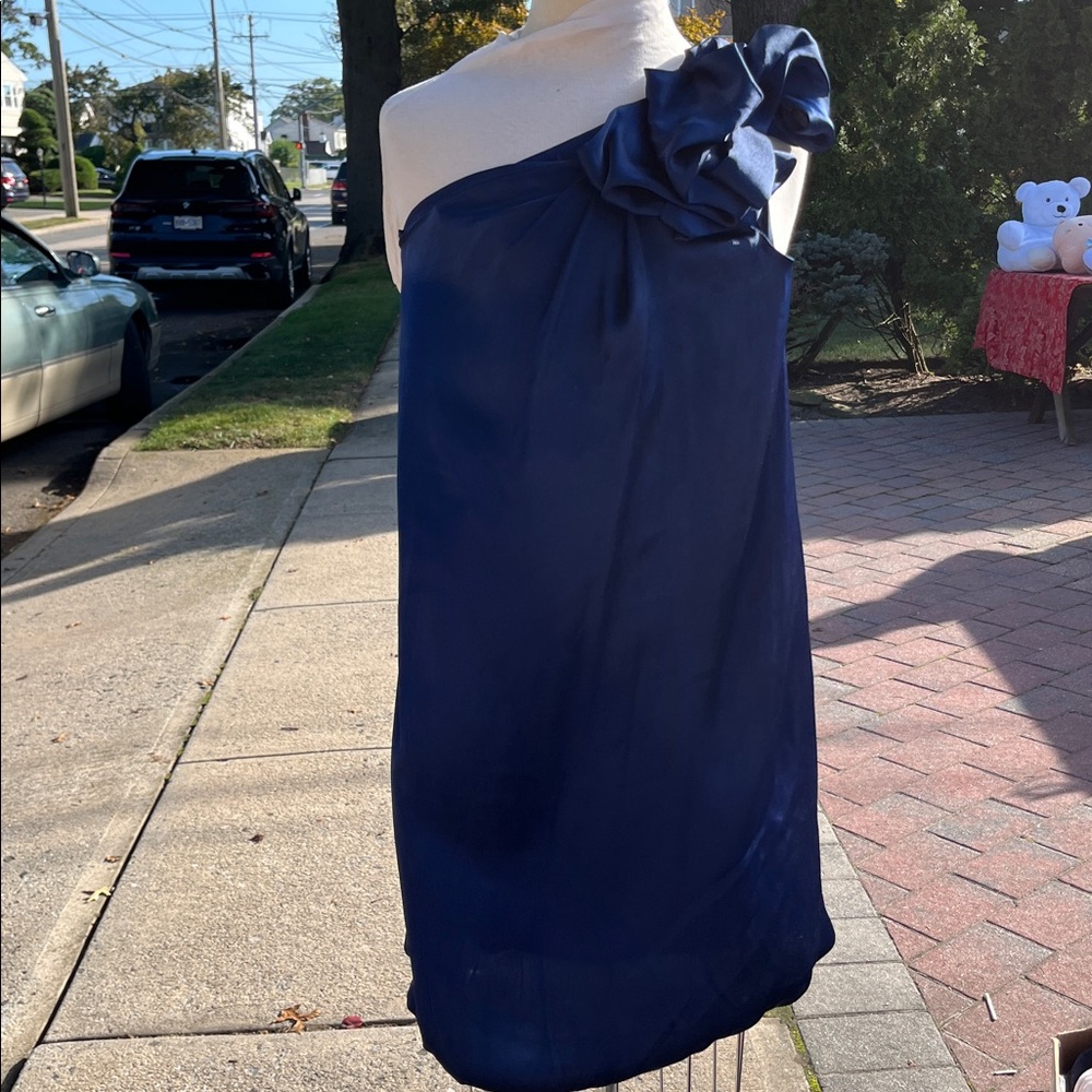 Elegant One-Shoulder Navy Dress